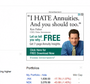 The ad as it appears on Google Finance
